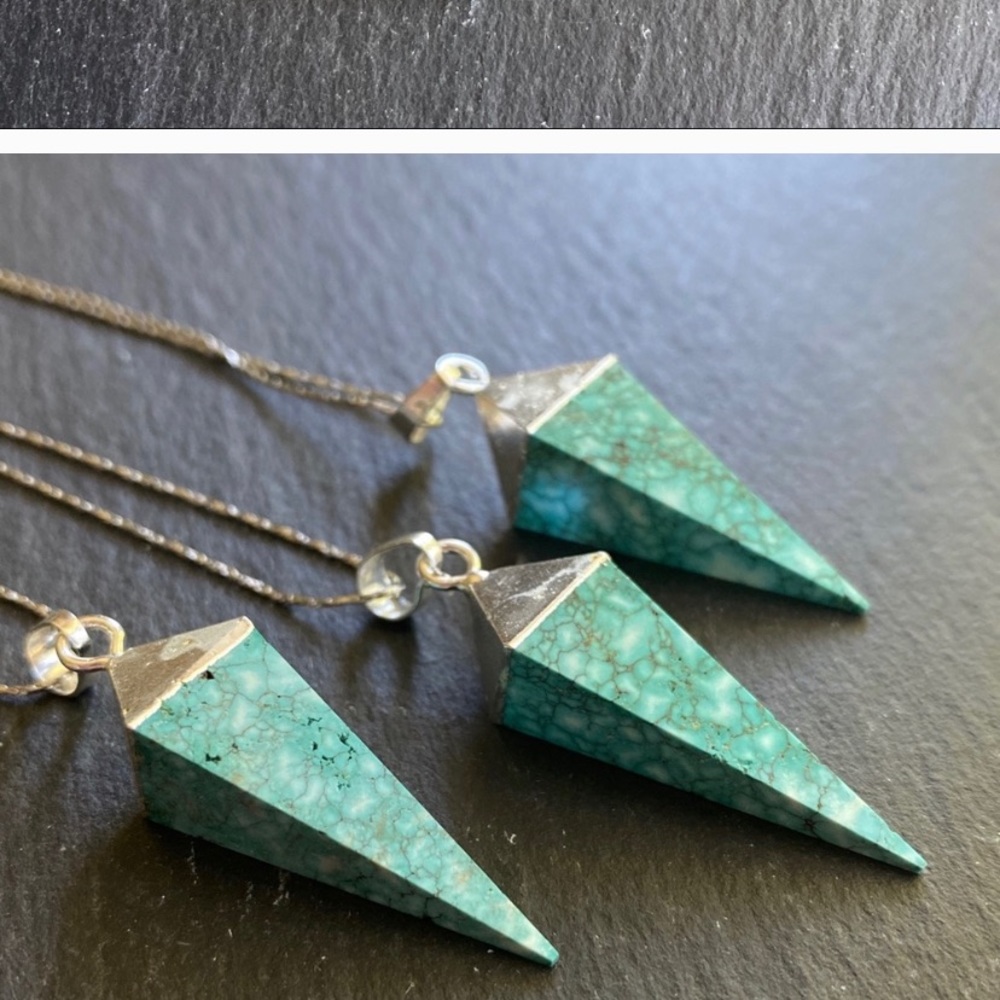 NEW!  Boho Turquoise Silver Geometric Pendant - Picture 6 of 7